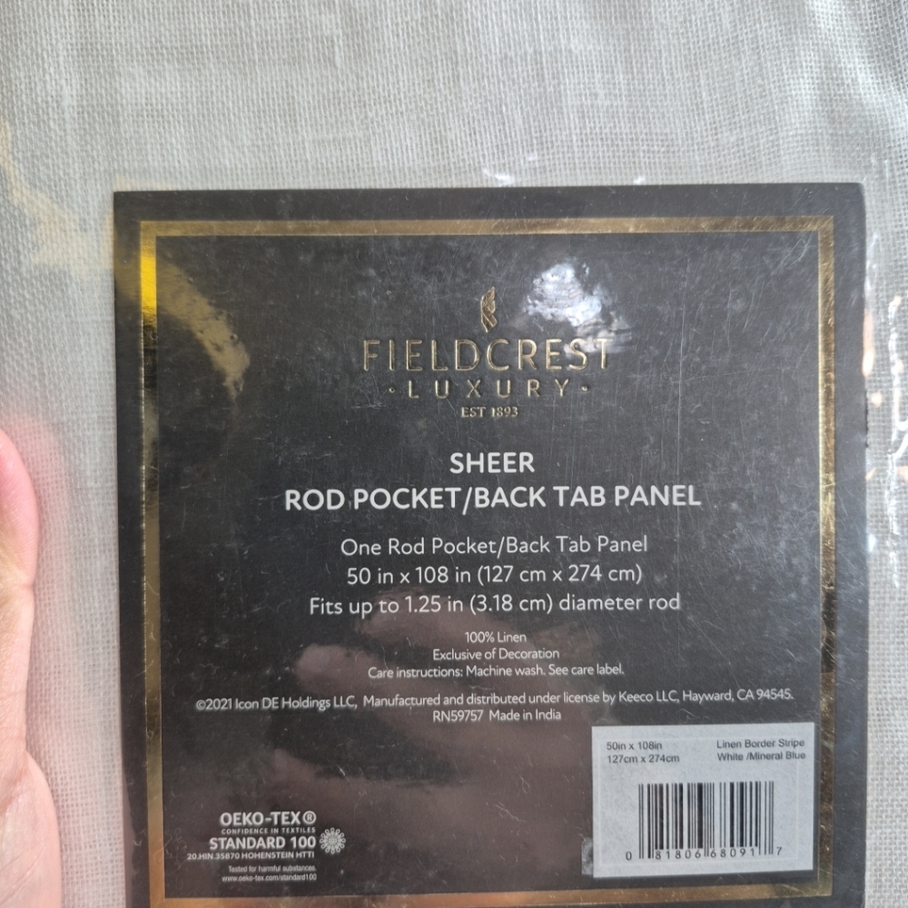 Fieldcrest Luxury Linen Border Stripe 50"x108" Rod Pocket/Back Tab Panel Sheer - Picture 4 of 4